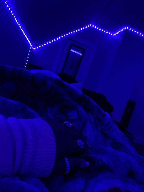 Blue Led Bedroom, Led Lights Bunk Bed, Blue Led Lights Bedroom, Blue Led Lights Aesthetic, Blue Light Room, Led Pics, Led Pictures, Led Lights Bedroom Ideas, Lights Bedroom Ideas