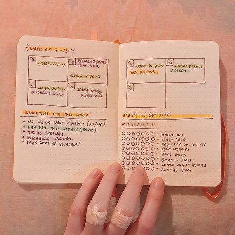 One Page Weekly Spread, Bullet Journal Work Schedule, Daily Journal Planner, Work Diary, Week Bullet Journal Layout, Bullet Journal Daily Log, A6 Journal, Daily Log Bullet Journal, Minimal Hobonichi Weeks