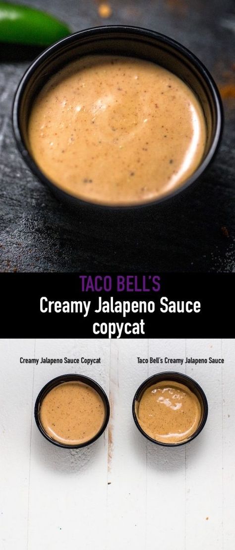 I love the quesadilla sauce from Taco Bell also known as the Creamy Jalapeño Sauce! It’s creamy, spicy, vibrant and so tasty! With a totally NEW formula and lots more thinking, I think I really nailed it this time! Jalapeño Cream Sauce Taco Bell, Copycat Taco Bell Jalapeño Sauce, Taco Bell Jalapeno Sauce Recipe, Taco Bell Spicy Potato Taco Sauce, Creamy Spicy Sauce, Tacobell Sauce Recipe, Jalapeno Taco Sauce, Spicy Sauce For Tacos, Lava Sauce Taco Bell