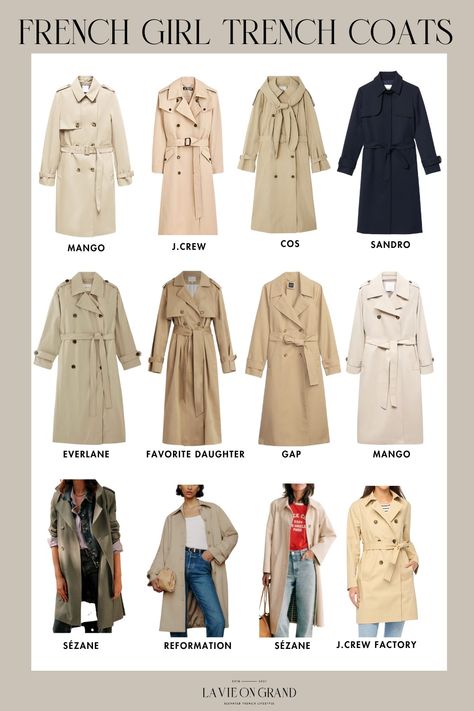 How To Wear A Trench Coat The French Way | La Vie On Grand Casual Trench Coat Outfit, French Wardrobe Basics, Chic Style Outfits, French Chic Fashion, Parisian Outfits, Navy Trench Coat, French Wardrobe, Trench Coat Outfit, Trench Coat Style