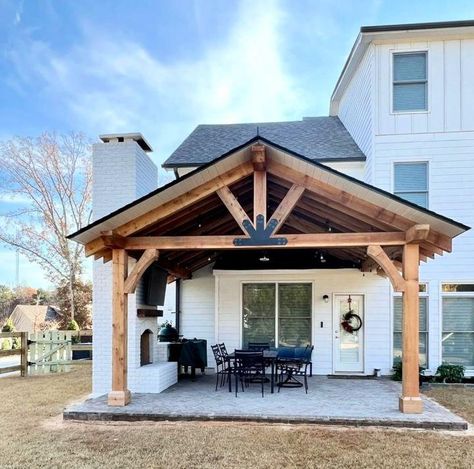 40 Trendy Covered Patio Ideas on A Budget - Blitsy Back Porch Metal Roof, Roof Over Patio Ideas, Tin Roof Patio Ideas, Barndominium Covered Patio, Paver Patio With Covered Porch, Covered Patios Attached To House With Hot Tub, Patio Covering Ideas Diy, Outside Renovation Ideas, Backyard Attached Covered Patio