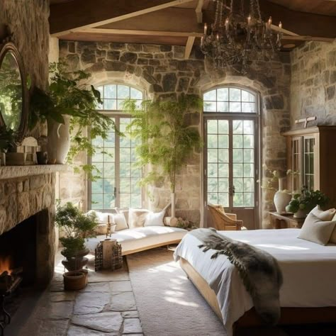 Italian Style Home, Casa Country, Italian Home, Countryside House, Stone Walls, French Country House, Rustic Bedroom, French House, Beautiful Bedrooms