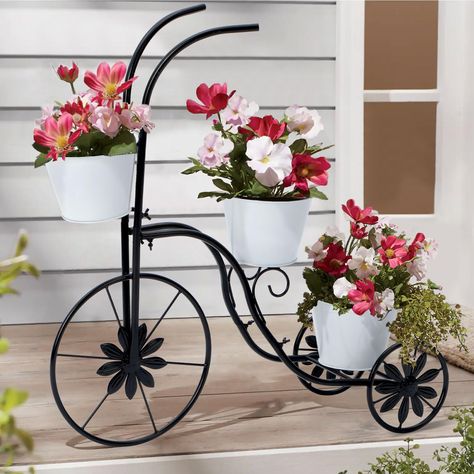 Bicycle Planter Ideas, Bicycle Planter, Bike Planter, Metal Flower Pots, Bicycle Decor, Country Door, Metal Plant Stand, Planter Design, Planter Stand