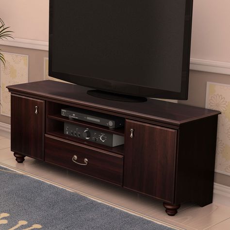 South Shore Noble 60" TV Stand Tv Stand With Doors, 60 Tv Stand, Tv Armoire, Tv Unit Decor, Wooden Tv, Tv Table, Cool Tv Stands, Living Room Entertainment, Dark Mahogany