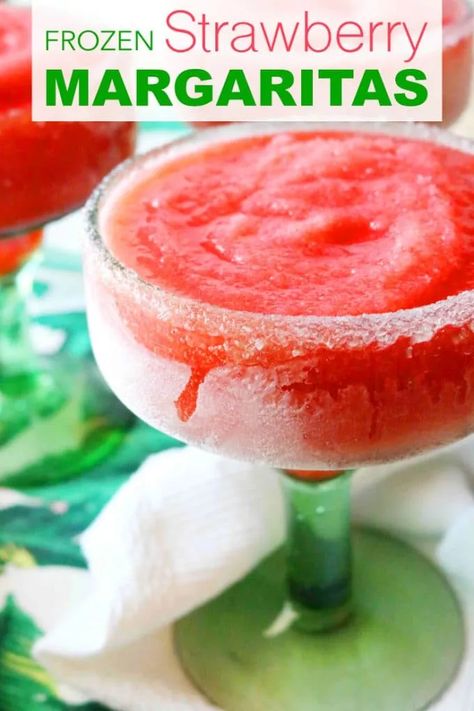 Strawberry Margaritas, Frozen Strawberry Margarita, Strawberry Margarita Recipe, Frozen Drinks Alcohol, Easy Margarita Recipe, Frozen Margarita, Easy Margarita, Frozen Strawberry, Lime Margarita