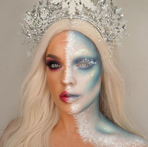 15 Seriously Awesome Halloween Costume Ideas from Instagram - Wonder Forest Creepy Doll Costume, Makeup Competition, Ice Queen Makeup, Frozen Makeup, Ice Queen Costume, Spring Goddess, Amazing Halloween Costumes, Extreme Makeup, Queen Makeup