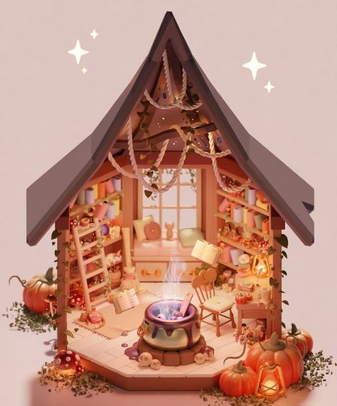 Tower Illustration, Halloween Diorama, Magical Halloween, Witch Room, Environment Props, Fantasy Rooms, House Games, Kawaii Christmas, Isometric Art