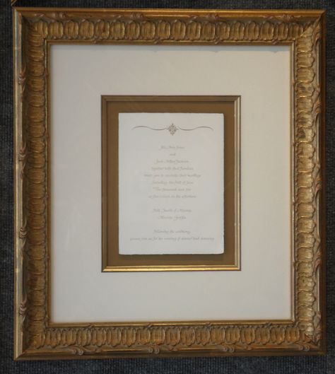 Wedding Invitation framed by #LarsonJuhl, using the #Chateau #LouisXV collection. Framed Wedding Invitation, Frame Wedding Invitation, Invitation Frames, The Chateau, Frame Wedding, Marriage License, Wedding Picture Frames, Custom Picture Frame, 50th Wedding Anniversary