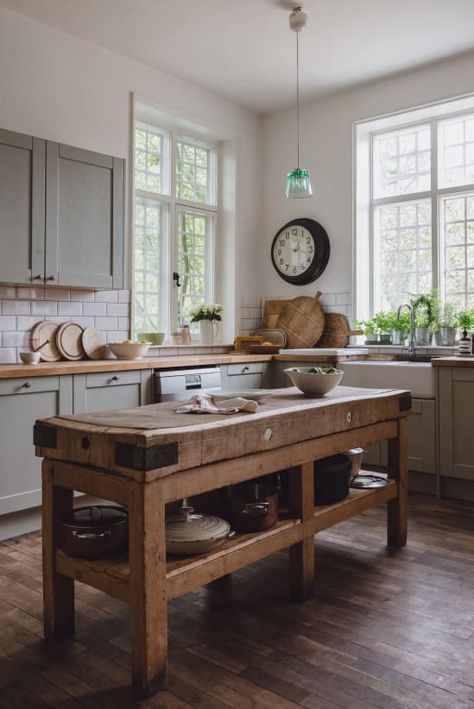 Post Image Reclaimed Kitchen, Breakfast Room Green, Small Kitchen Island Ideas, Room Maker, Small Kitchen Island, British Furniture, Kitchen Prep, Casa Country, Long Dining Table