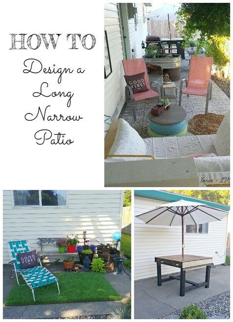 How to Design a Long Narrow Patio Long Deck Decorating Ideas, Rectangular Porch Layout Ideas, Narrow Deck Decorating Ideas, Long Narrow Patio Ideas Outdoor Spaces, Narrow Porch Seating, Long Porch Furniture Layout, Small Narrow Patio Ideas, Narrow Covered Patio Ideas, Long Narrow Porch Decorating Ideas