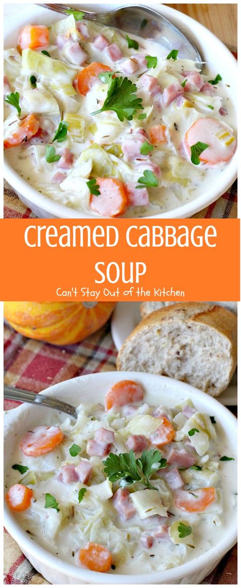 Ham Cabbage, Recipes Using Bacon, Creamed Cabbage, Cabbage And Noodles, Paleo Lunch, Cabbage Soup, Cabbage Recipes, Creamy Sauce, Delicious Soup