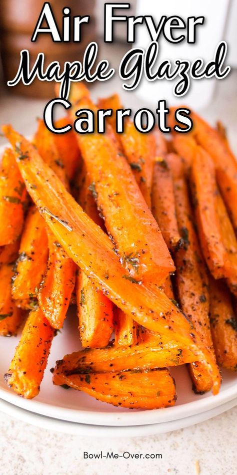 Sliced maple glazed carrots on platter with print overlay. Carrots In The Air Fryer, Carrot Recipes Side Dishes, Maple Roasted Carrots, Blonde Mom, Carrots Side Dish, Fall Pillow Covers, Glazed Carrots Recipe, Maple Glazed Carrots, Veggie Side Dish Recipes