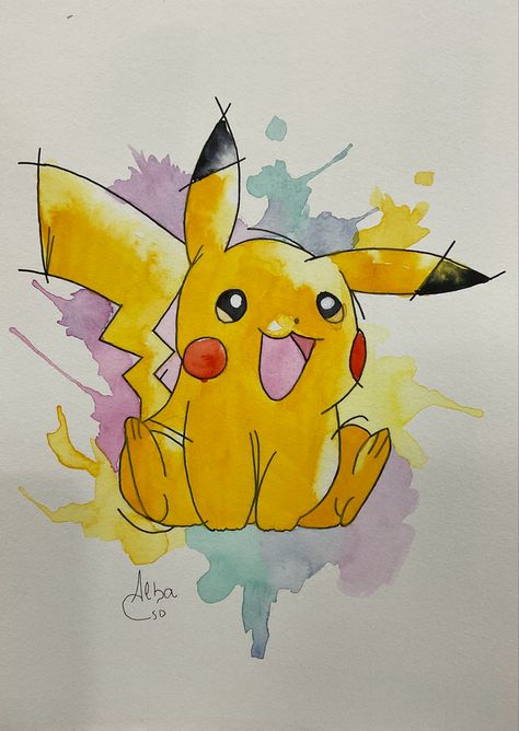 Pokemon Watercolor Paintings, Pikachu Tattoo, Her Tattoo, One Tattoo, Cute Pikachu, Tattoo Cover Up, Tattoo Cover-up, Cover Up Tattoos, Watercolor Drawing