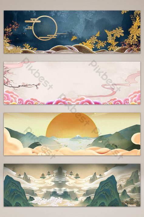 Chinese Style Design, Chinese Background, Banner Drawing, 카드 디자인, Seni Cat Air, Art Japonais, Illustrations And Posters, Art Plastique, Chinese Art