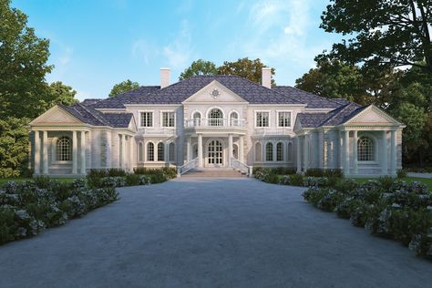 As you enter through the stunning front portico into the grand foyer with dual circular stairs, you know you are home in one of our most… Mansions Design, Loft Plan, Luxury Plan, Huge Houses, Classic Homes, Covered Porches, Sims Houses, Serving Bar, Mansion Floor Plan