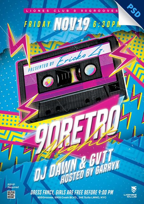 Editable Photoshop file available to download on Envato Market. 90s Party Theme, 90s Retro Party, 90s Theme Party, Party Flyer Template, 90s Party, Retro Party, Event Promotion, 90s Retro, Event Flyer