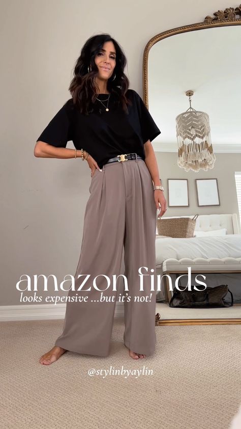 Flowy Work Pants, Flowy Trousers Outfit, Flowy Outfits Aesthetic, Amazon Trousers, Wide Leg Pants Outfit Dressy, Wide Leg Dress Pants Outfit, Wide Leg Trousers Outfit Casual, Amazon Business Casual, Wide Leg Pants Outfit Work