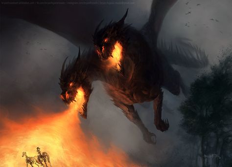 3 Headed Dragon, Mythical Monsters, Beautiful Dragon, Dragon Pictures, Fantasy Monster, Dragon Artwork, Fire Dragon, Weird Creatures, Black Dragon