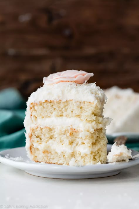 Coconut Layer Cake, Coconut Sheet Cakes, Cake Flour Substitute, Coconut Cream Cake, Sallys Baking, A Slice Of Cake, Coconut Cake Recipe, Sally's Baking, Coconut Frosting