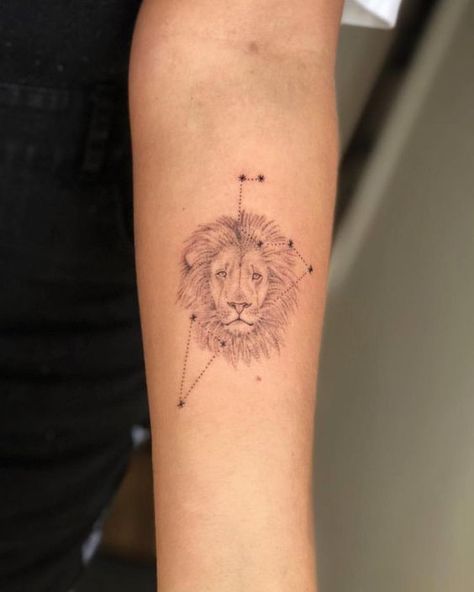 Tattoo Sister, Small Lion Tattoo, Leo Constellation Tattoo, Leo Zodiac Tattoos, Leo Tattoo Designs, Orca Tattoo, Minimal Tattoos, Astrology Tattoo, Horoscope Tattoos