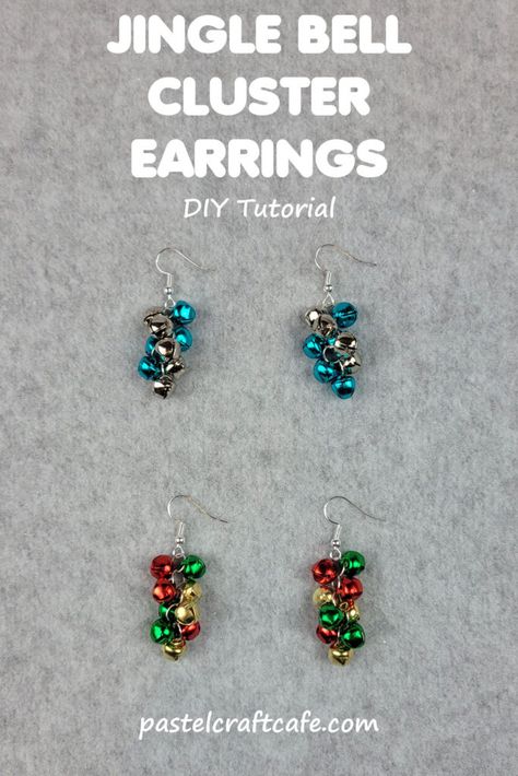 https://pastelcraftcafe.com/jingle-bell-cluster-earrings-tutorial/ Christmas Bell Earrings, Xmas Earrings Diy, Diy Christmas Earrings Easy, Jingle Bell Earrings, Christmas Earrings Beaded, Beaded Earring Ideas, Cluster Earrings Tutorial, Christmas Earrings Diy, Holiday Earrings Diy