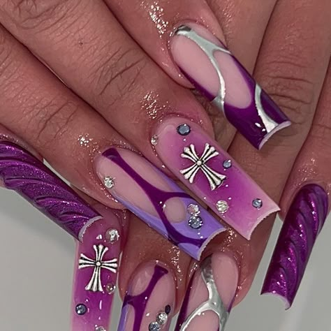 😩💜🤰🏻 THE REST OF MARCH OPENS TODAY🗓️ ib: @jiggynailz… | Instagram Purple Nail Inspiration, Colourful Acrylic Nails, Florida Nails, Band Nails, Colored Acrylic Nails, Girly Acrylic Nails, Dope Nail Designs, Purple Hands, Unique Acrylic Nails