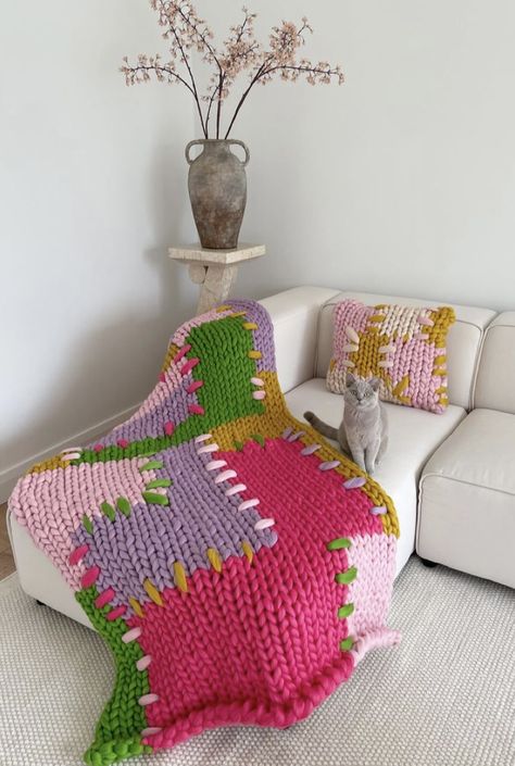 Patchwork Stitching, Hope Macaulay, Knit Bags, Oversized Blanket, Bespoke Fashion, Blanket Handmade, Pet Sweater, Chunky Knit Blanket, Colour Blocking