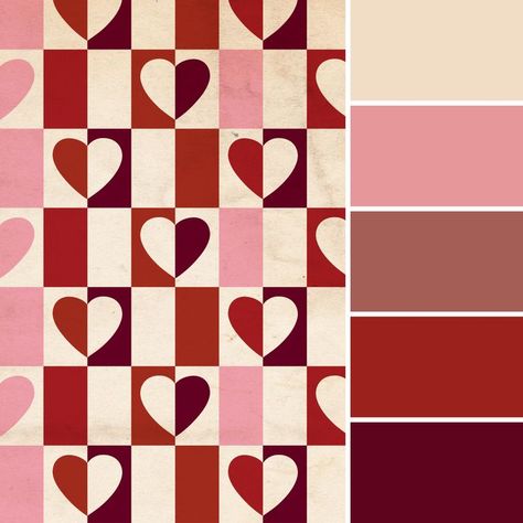 Light Pink And Red Color Palette, Love Core Color Palette, Lovecore Palette, Valentine’s Day Palette, February Colour Palette, Color Palette Valentines Day, Valentine Palette Color, Valentines Day Color Palette 2024, Heart Color Palette