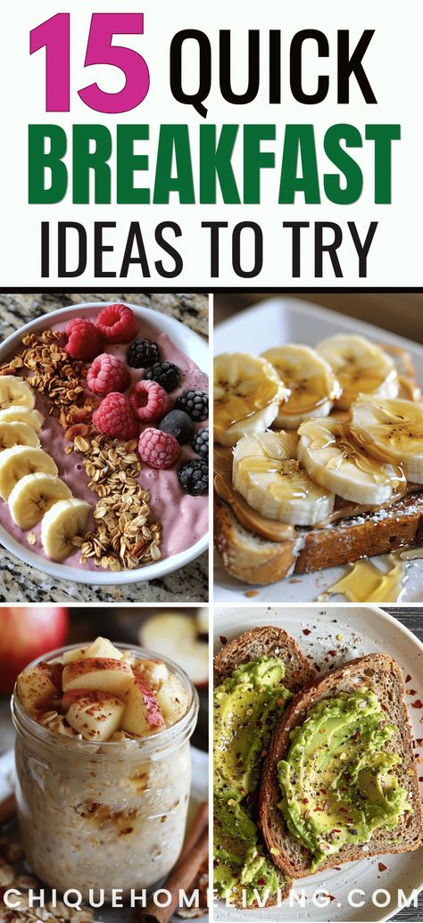 Struggling to find time for a nutritious breakfast? These 15 easy and healthy breakfast ideas are perfect for busy mornings! From make-ahead overnight oats and smoothies to quick avocado toast and egg muffins, these recipes are packed with nutrients and can be whipped up in minutes. Breakfast Food Ideas Healthy, Easy To Go Breakfast Healthy, Health Morning Breakfast, Good Quick Breakfast Ideas, Simple Breakfasts Healthy, Fast And Easy Healthy Breakfast, Healthy Breakfast Oats Recipes, Filling Easy Breakfast, Easy Morning Breakfast Healthy