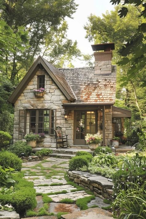 Cottage Home Ideas, Stone Cottage Exterior, Small Stone Cottage, Cottage House Interior, Sky Window, Cottagecore House, Fantasy Houses, Country Cottage Homes, Cottage Tiny House