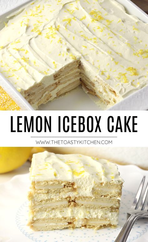 Lemon Icebox Cake Recipe - by The Toasty Kitchen #lemon #iceboxcake #lemoniceboxcake #oreoiceboxcake #oreocake #nobakecake #nobake #dessert #nobakedessert #lemondessert #springdessert #easter #easterrecipe Oreo Icebox Cake, Nobake Dessert, Lemon Icebox Cake, Icebox Desserts, Icebox Cake Recipes, Lemon Dessert Recipes, Water Benefits, Get Rid Of Warts, Spring Desserts