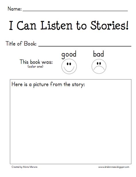 Classroom Freebies Too: I Can Listen to Stories Response Form Listening Center, Listen To Reading, Kindergarten Language Arts, Kindergarten Centers, Literacy Stations, Library Lessons, Reading Response, Reading Centers, Teaching Literacy