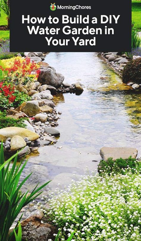 Backyard Stream Diy, Diy Water Garden, Backyard Stream, Diy Garden Ideas, Container Water Gardens, Garden Art Diy Easy, Tattoo Plant, Indoor Water Garden, Pond Ideas