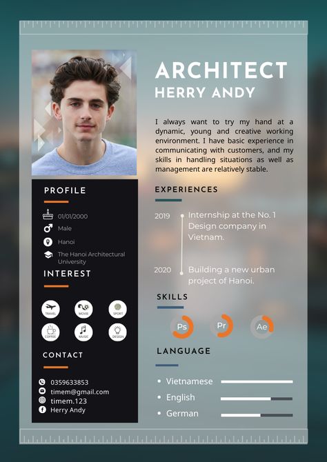 Architectural Cv Template, Cv For Photographer, Architect Profile Design, Cv Design For Architects, Cv Ideas For Students, Interior Designer Resume For Fresher, Architecture Cv Design Creative Cv, Resume Interior Design, Resume For Interior Designer