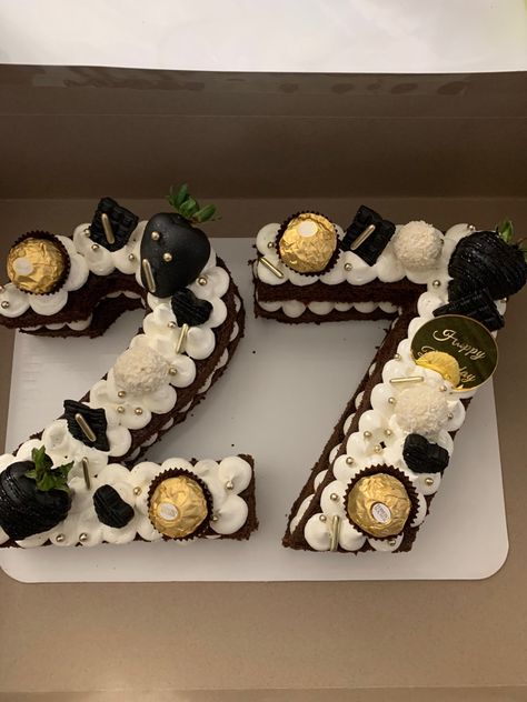 Mens 27th Birthday Cake, 27 Cupcake Cake Number, Number Cakes Chocolate, Black And White Number Cake, 27 Number Cake, Letter Cake For Men, Black And Gold Anniversary Cake, 60 Number Cake For Men, Number Cake Decorating Ideas For Men