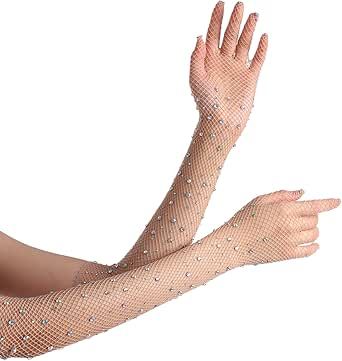 Women Rhinestone Fishnet Long Gloves Mesh Sparkly Glitter Fashion Opera Gloves For Party Halloween Costumes Accessories Net Gloves, Party Halloween Costumes, Silver Gloves, Gloves Aesthetic, Fancy Gloves, Fishnet Gloves, Glitter Accessories, Rhinestone Fishnets, Mesh Gloves