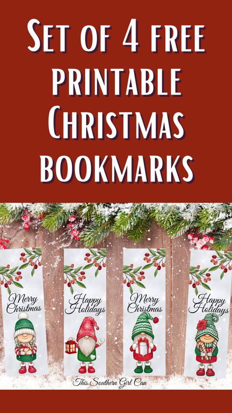 Free printable Christmas gnome bookmarks Free Printable Christmas Bookmarks To Color, Gnome Christmas Tags, Christmas Book Marks Printable Free, Free Printable Gnome Bookmarks, Diy Christmas Bookmarks, Bookmarks To Print Free Printable, Christmas Bookmarks Printable Free, Bookmark Template Free Printables, Free Printable Book Marks