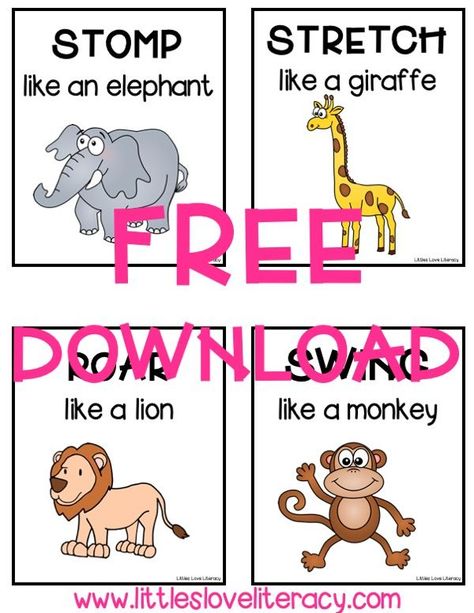 FREE Dear Zoo activity for toddlers, preschool, prek, & kindergarten. Great activity to go along with the book. Use at home with your own kids or in the classroom with students. FREE printable for a gross motor skills game called "Move Like an Animal." Incorporate literacy into the game for more learning! Children of all ages will have fun using this Dear Zoo gross motor game! #littlesloveliteracy #preschool Dear Zoo Activities, Kaba Motor Becerileri, Zoo Activities Preschool, Zoo Lessons, Zoo Animals Preschool, Preschool Zoo Theme, Zoo Preschool, Zoo Activities, Animal Activities For Kids