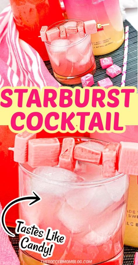 Pink Mixed Drinks, Pink Alcoholic Drinks, Starburst Drink, Starburst Cocktail, Shots Alcohol Recipes, Pink Lemonade Vodka, Easy Party Drinks, Fruity Mixed Drinks, Fruity Alcohol Drinks