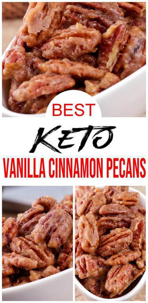 Check out these candied pecans. Best vanilla cinnamon pecans. Yummy candied pecans that are low carb & keto friendly. Simple & easy low carb candied pecans. Great Fall recipe for Thanksgiving or Christmas. Make Thanksgiving pecans or Christmas pecans for snacks, finger food or appetizers. Low carb candied pecans make great party food idea. Make keto candied pecans today - homemade & from scratch. For more keto low carb #candy pecans see KimspiredDIY #pecans #snacks Keto Pecans, Snacks Work, Candy Pecans, Coated Pecans, Low Carb Candy, Cinnamon Pecans, Breakfast Low Carb, Postre Keto, Keto Candy