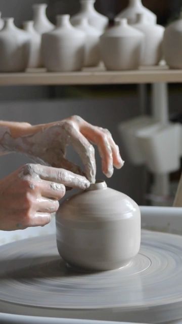 Love in Pottery on Instagram: "calming ceramic wheel throwing process of a bellied vase by @susanne_fnk ! 🙈😘💚 FOLLOW👉 @loveinpottery for more pottery contents ☕️ ! Credit 📷💚 @susanne_fnk visit their page and support 💕 Follow us on @dailyartlist (Art Lovers) & @musthomeguide (Interior Lovers) ! #keramik #potterylove #pottery #ceramicartist #stoneware #wheelthrown #pottersofinstagram #glaze #interiordesign #ceramicsculpture #art #craft #instapottery #ceramics #handmade #design #sculpture #c Throwing Wheel, Throwing Pottery Aesthetic, Pottery Spinning, Pottery Wheel Vase, Ceramic Wheel, Wheel Throwing Pottery, Pottery Wheel Aesthetic, Wheel Ceramics, Ceramics Aesthetic