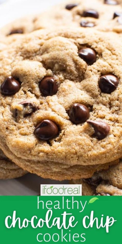 Clean Eating Chocolate Chip Cookies, Chocolate Chip Healthy Cookies, How To Make Healthy Chocolate Chip Cookies, Health Chocolate Chip Cookies, The Best Healthy Chocolate Chip Cookies, Refined Sugar Free Chocolate Chip Cookie, Healthy Dark Chocolate Chip Cookies, Healthy Chocolate Chip Cookie Recipe, Choc Chip Cookies Healthy