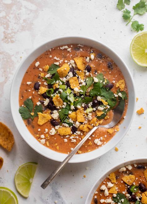 Cheesy Black Bean Tortilla Soup Black Bean Tortilla Soup, Bean Tortilla Soup, Black Bean Tortilla, Tortilla Soup Recipe, Fall Soup Recipes, Black Bean Soup, Low Carb Tortillas, Fall Soups, Tortilla Soup