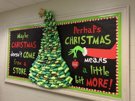 Christmas Hallway, Christmas Bulletin Boards, Seuss Classroom, Whoville Christmas, Winter Bulletin Boards, Christmas Bulletin Board, Preschool Bulletin, Christmas Bulletin, Grinch Christmas Decorations