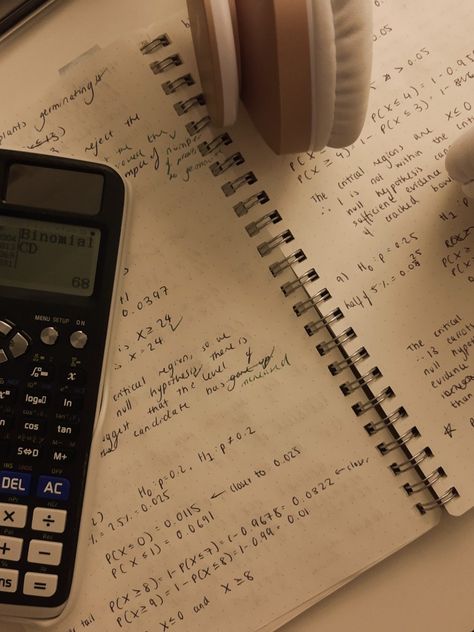 Studying with notebook and calculator headphones Headphones, Writing, Statistics, Calculator, Notebook, Pen