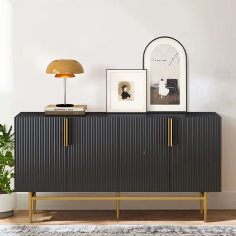 Everly Quinn Finbur 60'' Sideboard | Wayfair Cabinet For Dining Room, Minimalist Sideboard, Sideboard Gold, Console Table Entryway, Salon Suites, Large Sideboard, Black Sideboard, Side Board, Kitchen Sideboard