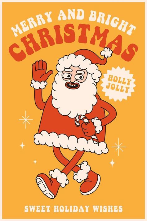 Christmas Retro Illustration, New Years Eve Illustration, Santa Claus Illustration, Xmas Illustration, Retro Cartoon Style, Santa Illustration, Santa Claus Cartoon, Santa Claus Drawing, Christmas Brochure