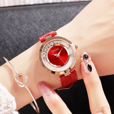 White Watches Women, Unique Watches, Casio Vintage, Red Watch, Rose Gold Watches Women, Swiss Army Watches, Rhinestone Belt, Women Watches, Watches Women Fashion