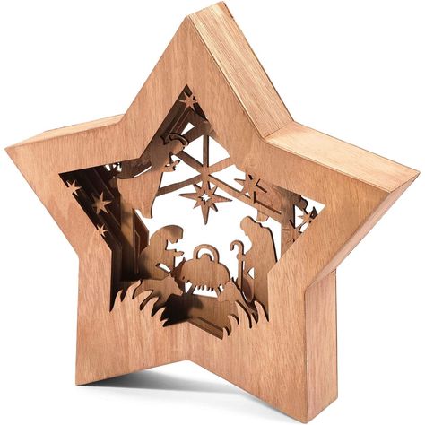 Christmas Nativity Set, Rustic Wooden Star Shaped Bible Scene (10.5 x 2 x 10 in) - Walmart.com Cute Nativity Scene, Wooden Nativity Scene, Nativity Scene Diy, Jesus In A Manger, The Nativity Scene, Nativity Star, Wooden Nativity, Christmas Nativity Set, Laser Projects