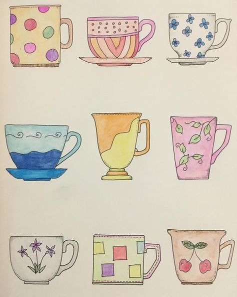 Grouper Painting, Watercolor Teacup, Watercolor Whimsy, Tea Cup Drawing, Reflections Art, Watercolor Mug, Mug Drawing, Color Pencil Illustration, Coffee Cup Art